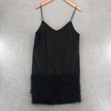 Loveriche Dress Womens Medium Black Mini Slip Shift Spaghetti Strap Fringe Panel