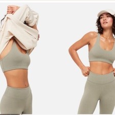 Mate the Label Women Organic Sports Bra  Biker Short 2 Pc Set XS Sage NWT