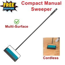 Easy Sweep Compact Carpet & Floor Sweeper, Manual Operation, Teal, 2484A