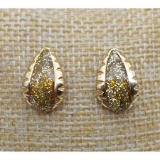 Cute Dainty Gold Tone Half Hoop Earrings Enamel Glitter Centers 5/8ths Long
