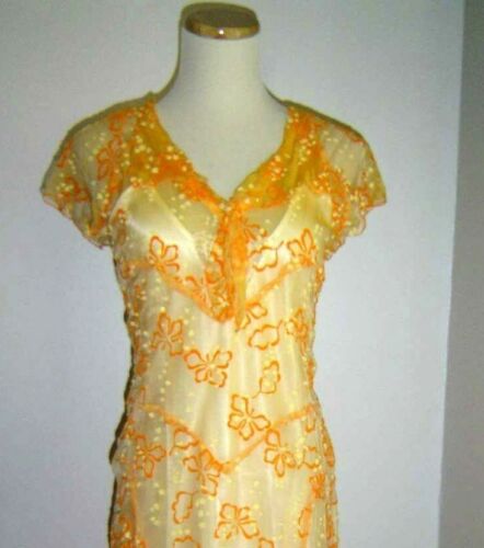 ANNA SUI ORANGE SILK CREAM CHIFFON DRESS NWOT 4 S - Picture 2 of 9