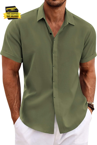 Men'S Linen Shirts Short Sleeve Casual Shirts Button down Shirt for Men Beach Su