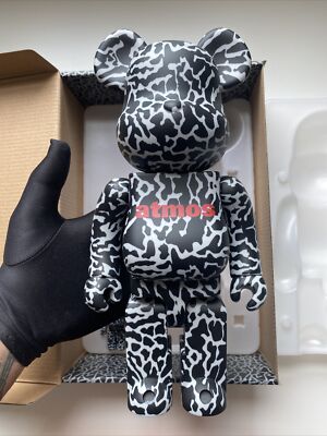 Atmos Reverse Elephant Print Bearbrick 400% 100% Black Rare Atmos Reverse Elephant Print Bearbrick 400% 100% Black Rare
