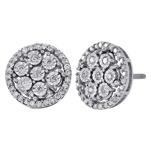 10K WeißGold Rundschliff Diamant Kreis Halo Nieten 12Mm Pave Ohrringe 0.75 Karat-image