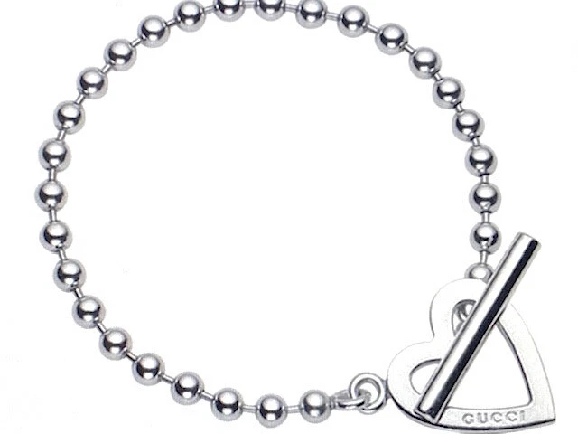 BRACCIALE GUCCI ARGENTO STERLING ICONICA CATENA BOULE CUORE TOGGLE MARCATO COME NUOVO