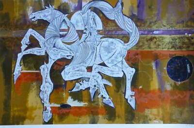 Lu Hong EQUUS Horse Serigraph HAND SIGNED Chinese Yunnan School Artist moon art