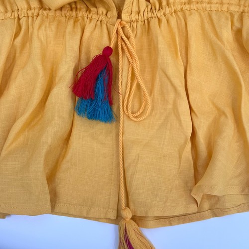 ARIAT Women's Sz S Yolk Yellow Carmen 3/4-Sleeve Cinch-Waist-Tie Blouse Top NWT - Picture 7 of 11