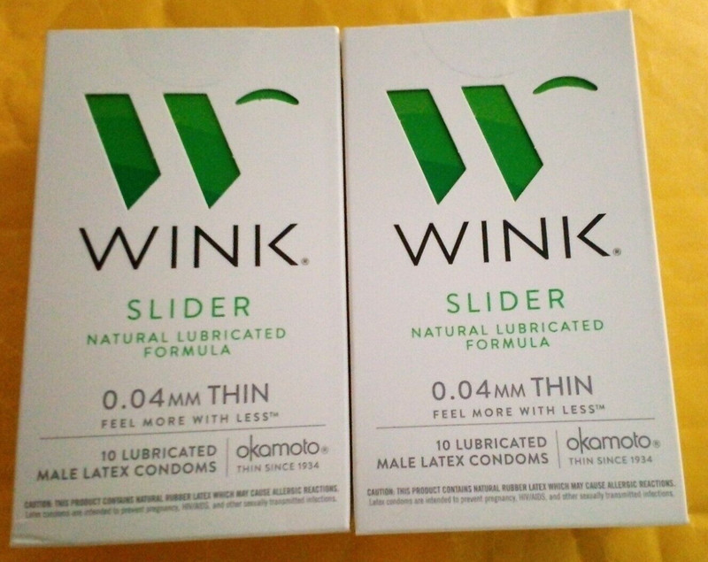 2 Boxes: Wink Slider Natural Lubricated Formula Male Condoms 10 Count (20 total)