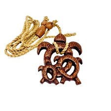 Hawaiian Jewelry Koa Wood Hand Carved Honu Sea Turtles Necklace from Hawaii