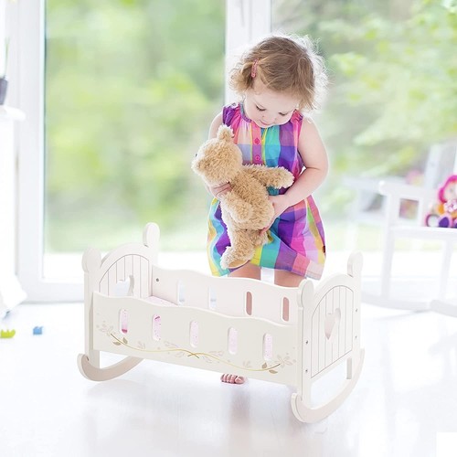 ROBOTIME Wooden Baby Doll Cradle Wooden Rocking Bed Dolls Furniture Toy