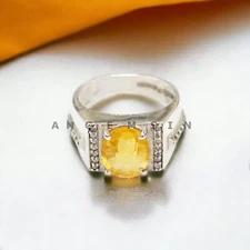 Citrine Gemstone With 925 Sterling Silver Ring For Men's #AL524