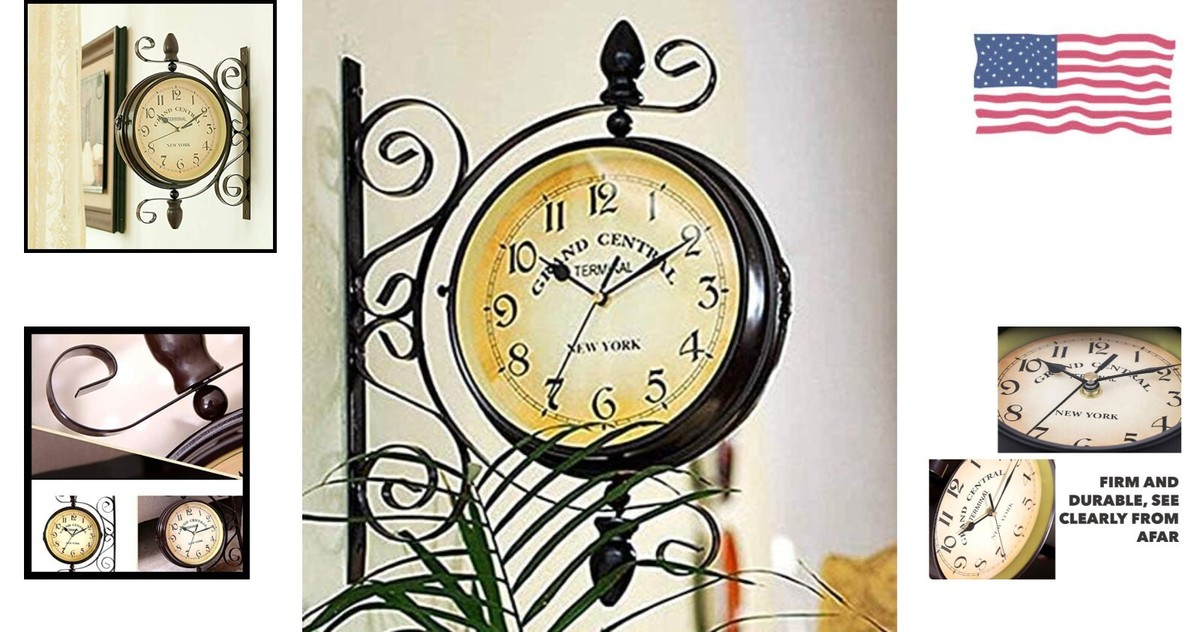 Retro Antique Double-Faced Wall Clock for Vintage Industrial