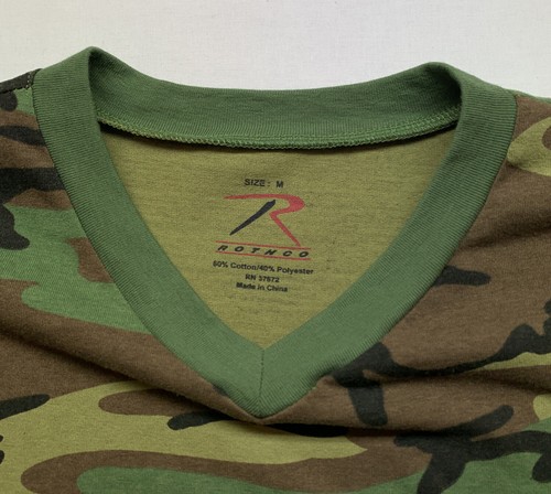 Rothco Camo V Neck T Shirt Size Medium Woodland Camouflage - Picture 2 of 12