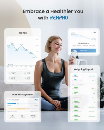 RENPHO Bluetooth Body Fat Scale, Smart BMI Scale Digital Bathroom Weight Scale, - Picture 6 of 7