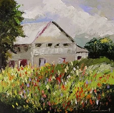 Original Flowers Barn  Landscape Acrylic Painting JMW art John Williams Realism