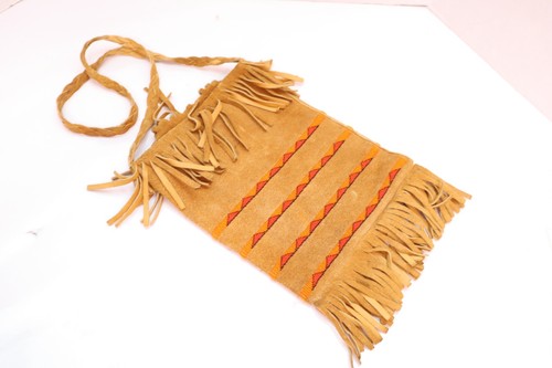 APACHE BUCKSKIN LEATHER BEADED Large BAG/POUCH  Hand-Made VTG Native Art Purse