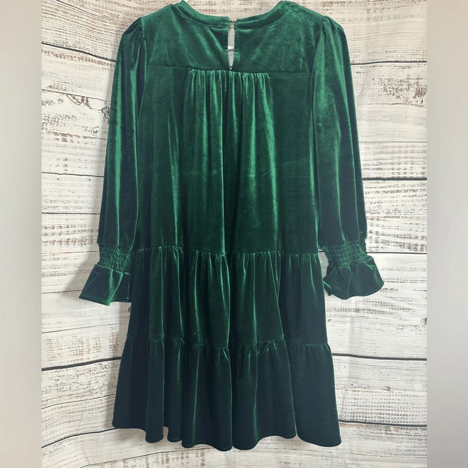 Vestido Shop the Mint Niñas Talla 12/14 Verde Esmeralda Terciopelo en tu Lugar Feliz Foto 4 de 4