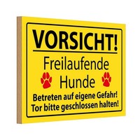 Holzschild 20X30 Cm Vorsicht Freilaufende Hunde Warnschild Hinweisschild Deko Ge