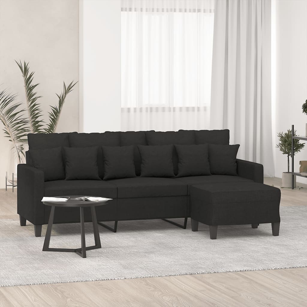 vidaXL Divano a 3 Posti con Poggiapiedi Nero 180 cm in Tessuto