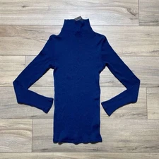 Club Monaco Womens Julie Ribbed Turtleneck Cashmere Blend Top Size Small Blue