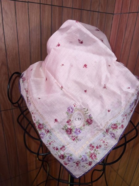 Christian Dior Vintage Pink Floral Scarf 46x46