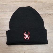 Spider Logo Hat Beanie Mens One Size Black Knit Embroidered Spider Cuff
