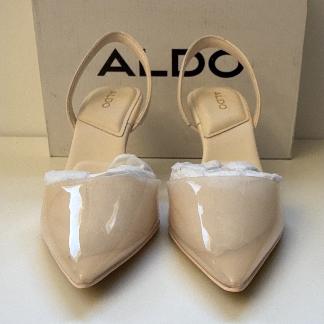 ALDO Beige Patent Leather Pointed Toe Slingback Heels US 6 EU 36 UK 3 MPN