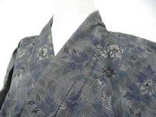 JAPANESE KIMONO TSUMUGI BLACK 167cm 5 ft 6 in PURE SILK EE7833