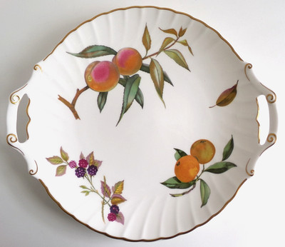Royal Worcester Evesham Gold Trim Scalloped Handled Porcelain Cake Plate 12''