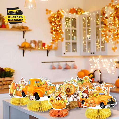 9 szt. Jesienne centralne elementy o strukturze plastra miodu Dekoracja imprezowa, Hello Fall Baby Shower Pumpk - Zdjęcie 5 z 7