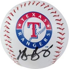 Michael Young Signed Texas Rangers Logo Baseball Exact Photo Proof COA MLB Auto
