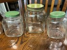 3 Vtg Hoosier Glass Jars with Green Lids, 1940's-Great Condition — photo 1