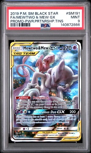 2019 POKEMON SM BLACK STAR PROMO #SM191 FULL ART/MEWTWO & MEW GX PSA 9