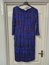 White Stuff Size 10 Dress Blue Jersey Stretch Pockets 3/4 Sleeve