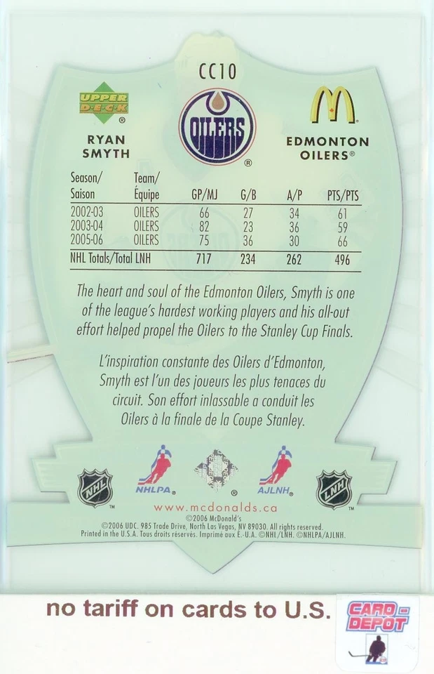 2006-07 McDonald's Upper Deck Clear Cut Winners #CC10 Ryan Smyth - Image 2 of 2