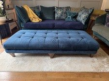 Large Sofology Blue Velvet Footstool Bench 175cm Button Tufted
