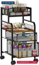 Rolling Cart with Drawers - Metal Craft Cart with Wheels, DIY Divider and Wood S