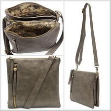 Borsa a tracolla compatta multitasche Susan Joy Dawn borsa metallizzata cromo scuro usata in ottime condizioni