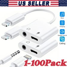 2in1 Dual Adapter 3.5mm Headphone & Charger For iPhone 14 13 12 11 XR 8 Plus Lot