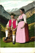 Vintage Costume Postcard Embossed With Silk Pieces