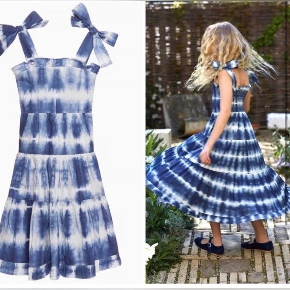 Ulla Johnson Ellyn Vestido Midi Sol Azul Blanco Sin Tirantes Algodón Talla 12 #1080 Foto 4 de 4