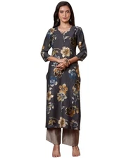 GoSriKi Women's Rayon Blend Straight Printed Kurta with Pant