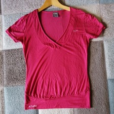 Damen Nike Studio Kurzarm V-Ausschnitt T-Shirt Oberteil Größe 8/10 pink sehr guter Zustand
