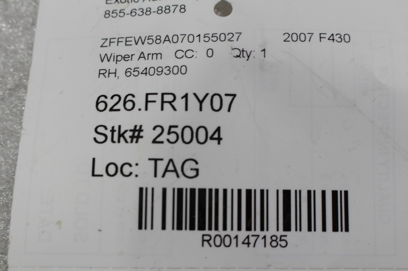Ferrari F430, 360, RH, Right, Wiper Arm, Used, P/N 65409300