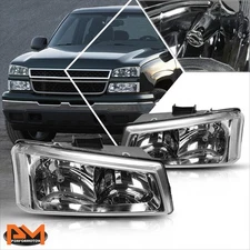 For 03-06 Chevy Silverado/Avalanche Upper Headlight/Lamps Clear Corner Chrome