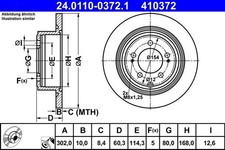 2x ATE Bremsscheibe 24.0110-0372.1 für CHRYSLER JEEP LANCIA