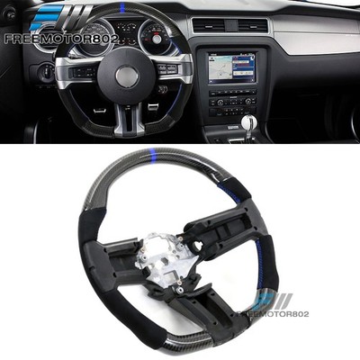 Fits 10-14 Ford Mustang Steering Wheel Carbon Fiber & Alcantara W/Blue Stitch