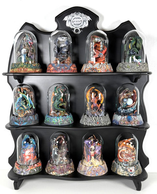 Franklin Mint Michael Whelan 12 Dragons Complete Set Glass Domes Display