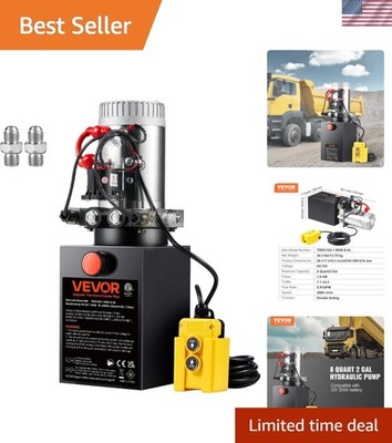 8 Quart Hydraulic Power Unit, Double Acting Dump Trailer Pump, 0.91 GPM Flow ...