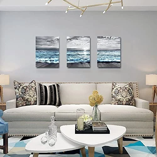 Arte de pared en lienzo enmarcado - 3 16x24 pulgadas (juego de 3 paneles) playa océano azul Foto 4 de 4